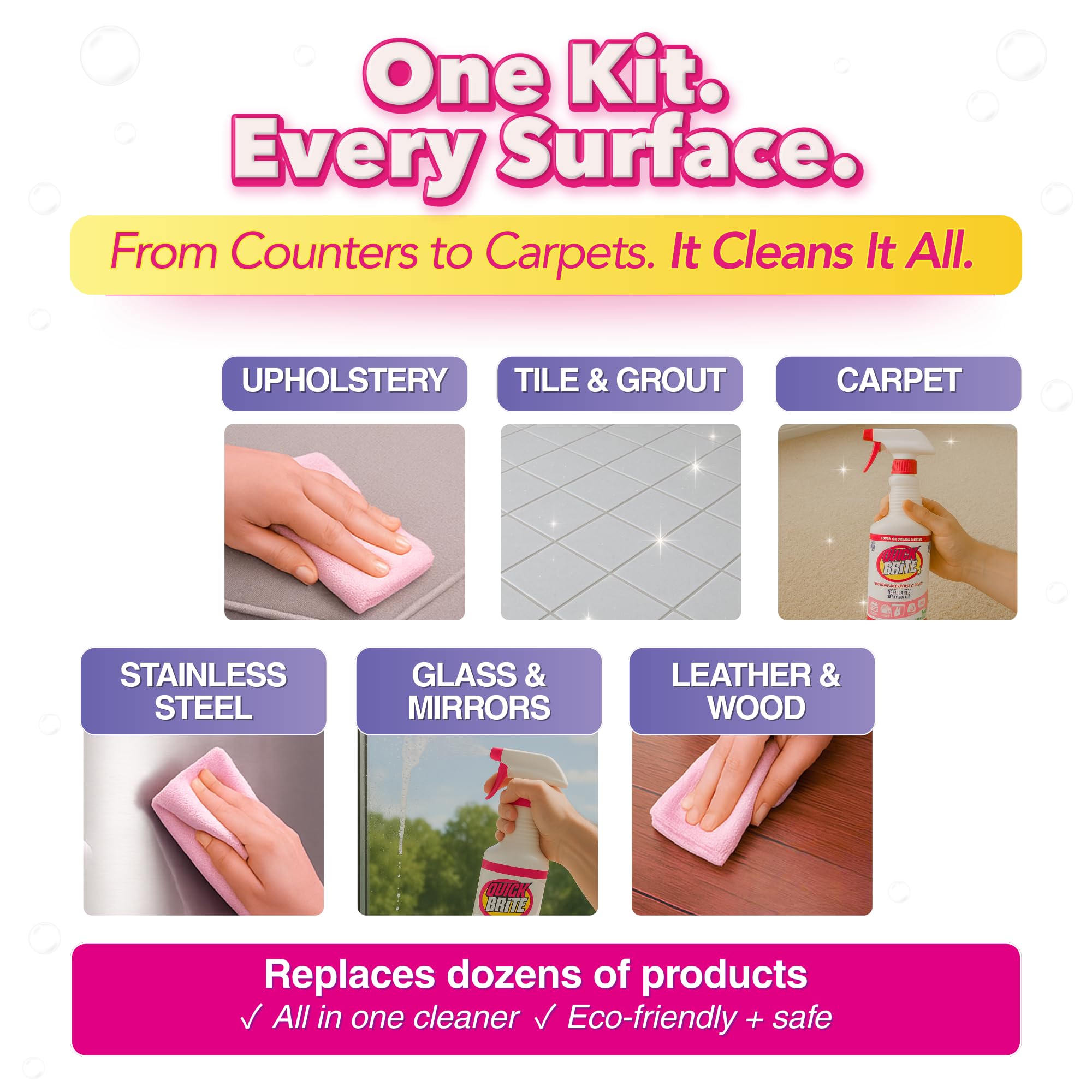 Quick 'n Brite Ultimate Cleaning Kit - Includes 32oz Paste, 16oz Super Shot, 2 Refillable Spray Bottles, Microfiber Towel, Scrubber Sponge & Quick