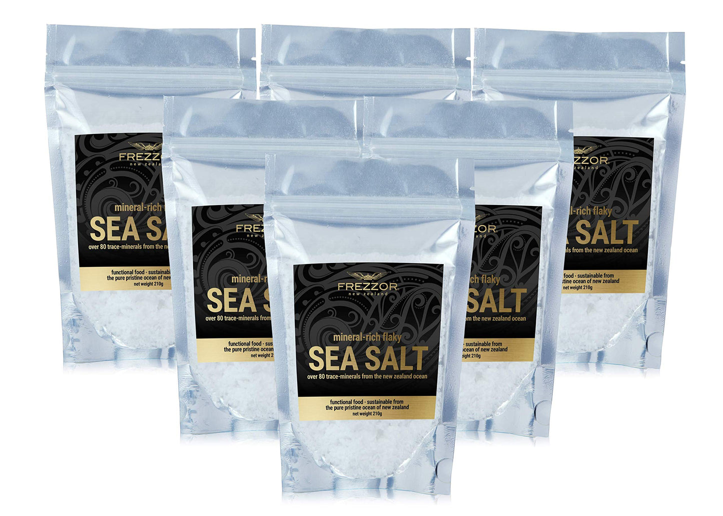 FREZZOR Flaky Sea Salt, 8.8 ounces of Premium Gourmet Sea Salt Flakes from New Zealand, 80 Minerals & Trace Elements, 100% All-Natural, Solar & Wind