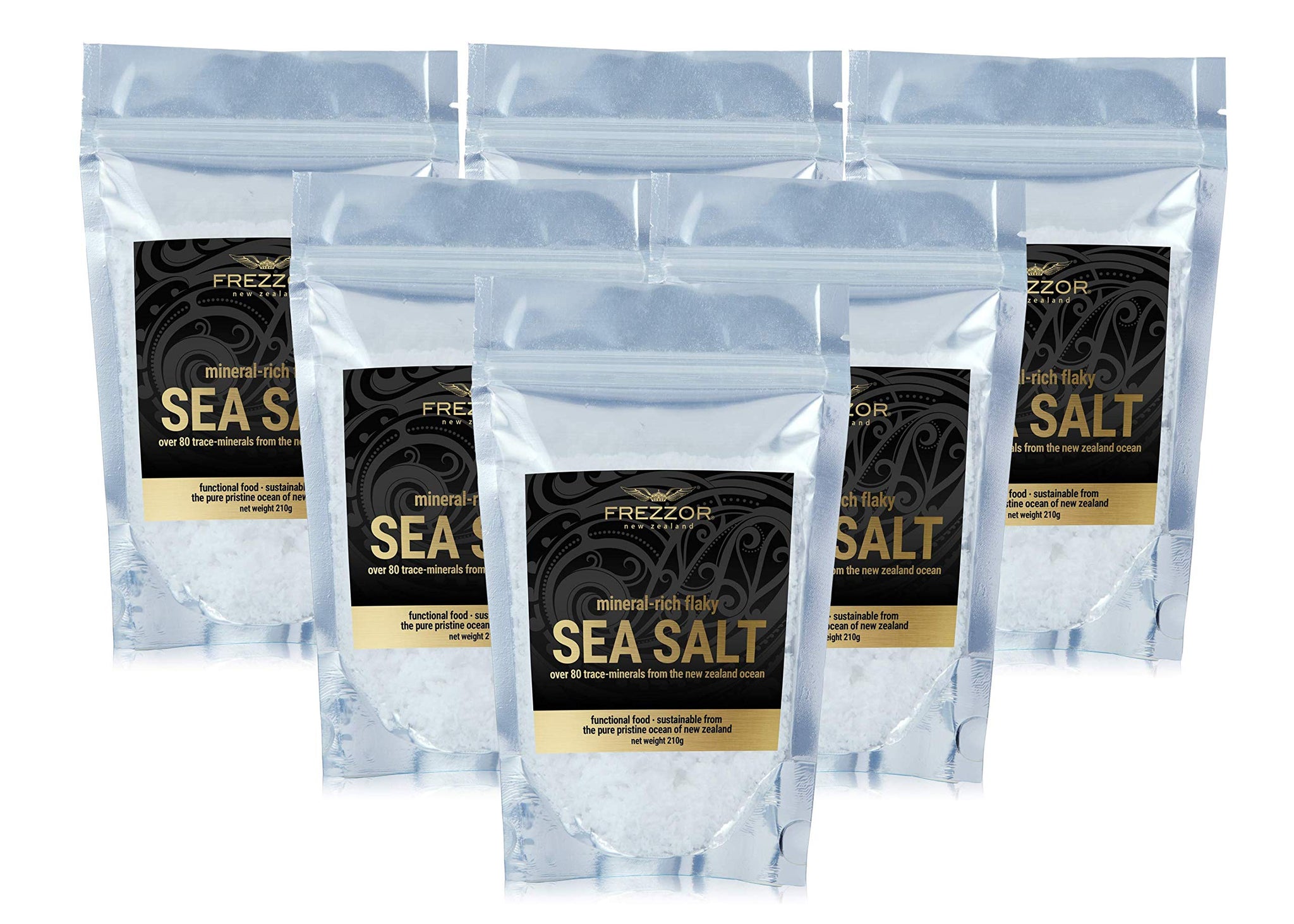FREZZOR Flaky Sea Salt, 8.8 ounces of Premium Gourmet Sea Salt Flakes from New Zealand, 80 Minerals & Trace Elements, 100% All-Natural, Solar & Wind