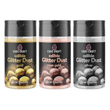 Cake Craft Edible Glitter Dust 3-Pack | 100% Edible Food-Safe Glitter for Cakes, Cupcakes, Cocktails & Desserts | Gold, Silver, Rose Gold