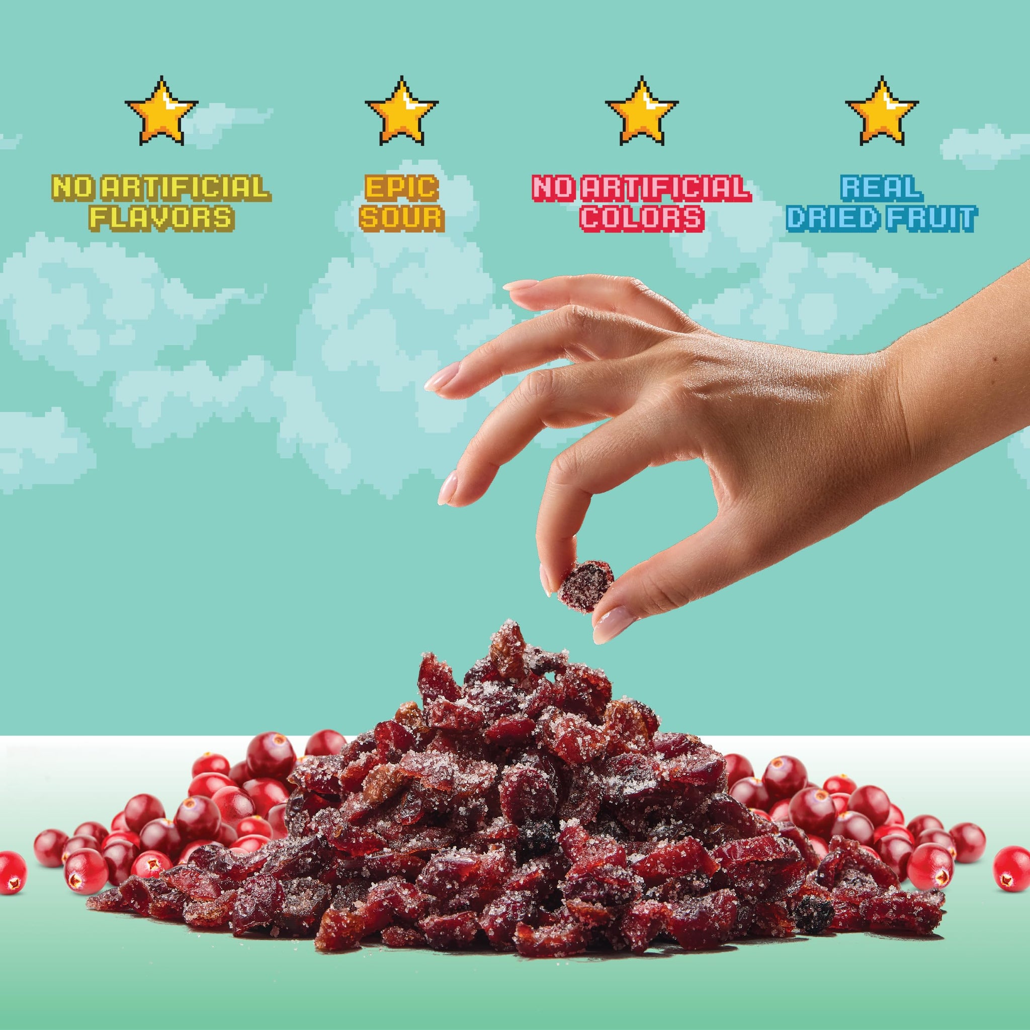Final Boss Sour Candy | Level 2, Cranberries, 10 Pack - Made with Real Dried Fruit, No Artificial Colors, No Artificial Fruit Flavors, Low Calorie