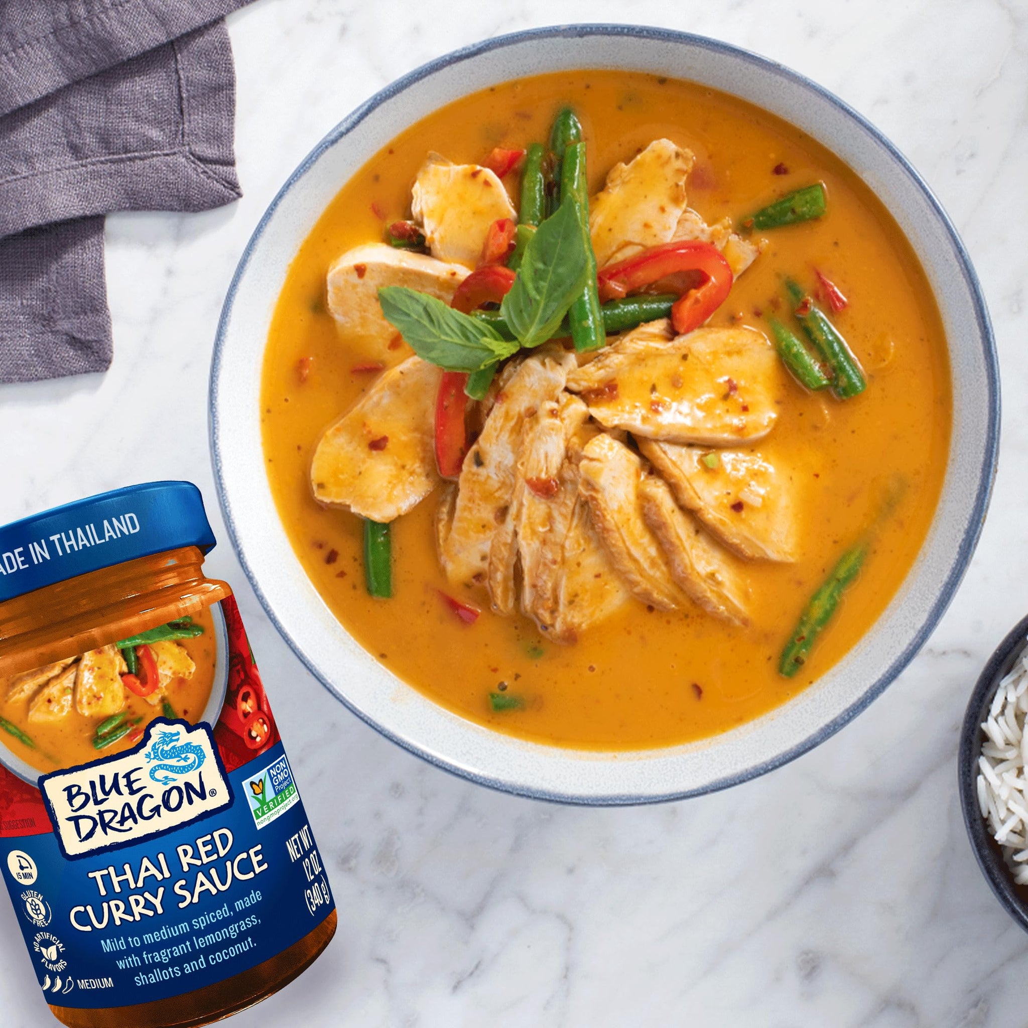 Blue Dragon Thai Red Curry Sauce - 12oz Jar (Pack of 2) - Mild/Medium Spiced Red Curry Simmer Sauce made w/Lemongrass, Shallots & Coconut Pulp