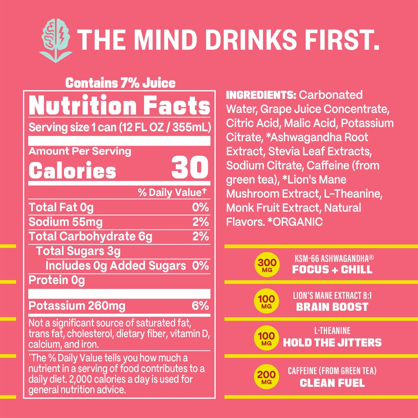 GYM WEED Athletic Focus Drink with KSM-66 Ashwagandha, Lion's Mane Mushroom, L-Theanine, 200mg Green Tea Caffeine with Natural Sweeteners Rainbow