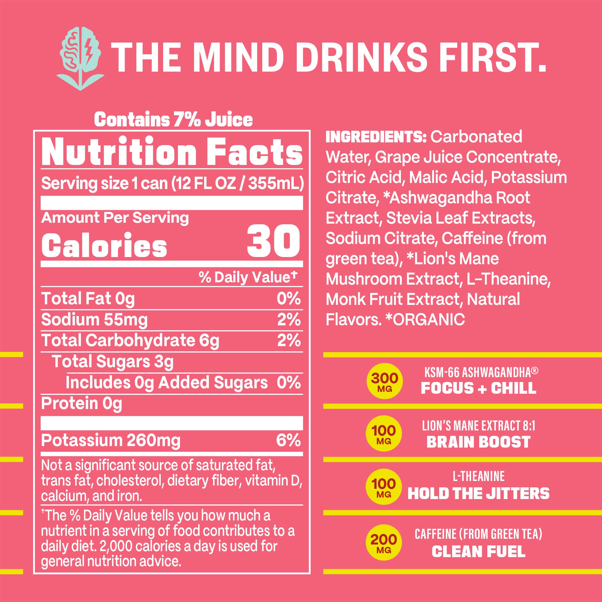 GYM WEED Athletic Focus Drink with KSM-66 Ashwagandha, Lion's Mane Mushroom, L-Theanine, 200mg Green Tea Caffeine with Natural Sweeteners Rainbow