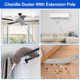 Microfiber Duster with Extension Pole(Stainless Steel) 30 to 100 Inches, Washable Dusters, Reusable Dusters, Bendable Duster for High Ceiling