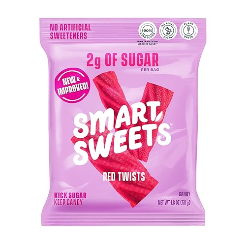 SmartSweets Red Twists, 1.8oz (Pack of 12), Licorice Gummy Candy with Low Sugar (2g), Low Calorie (110), No Artificial Sweeteners, Plant-Based