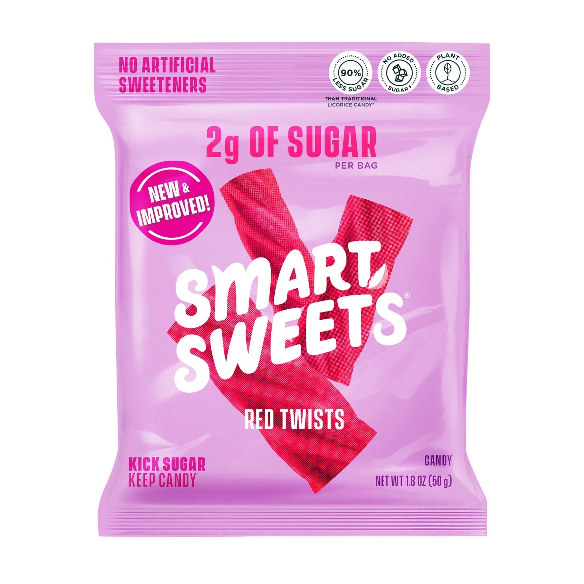 SmartSweets Red Twists, 1.8oz (Pack of 12), Licorice Gummy Candy with Low Sugar (2g), Low Calorie (110), No Artificial Sweeteners, Plant-Based
