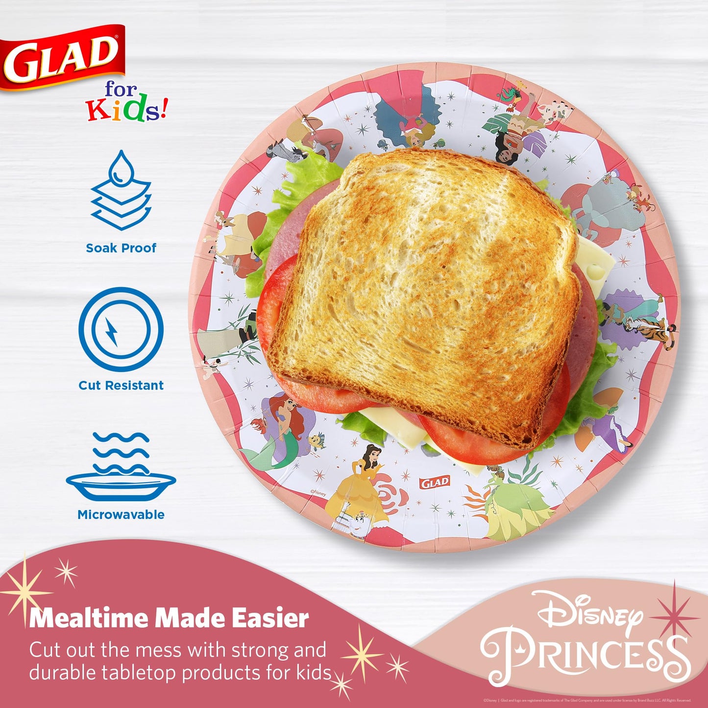 Glad for Kids Disney Princess Disposable Paper Plates, Magic is in All of Us Design - Heavy Duty, Soak-Proof, Microwavable Kid-Friendly Plates