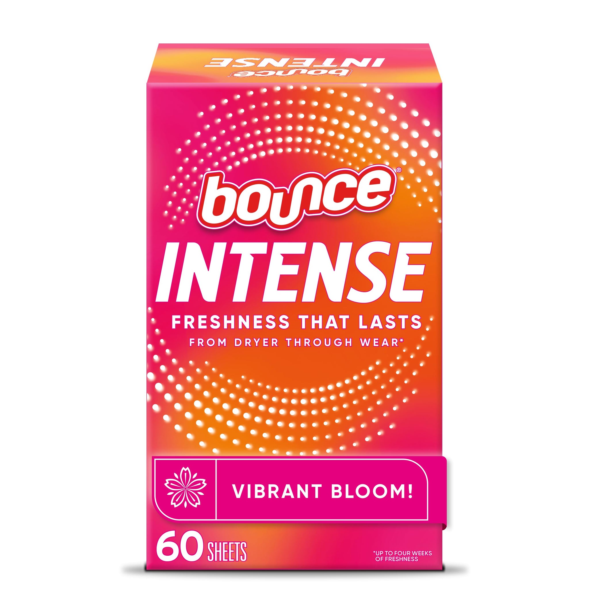 Bounce Intense Dryer Sheets, Vibrant Bloom, 60 Count, Scent Boosting Dryer Sheet