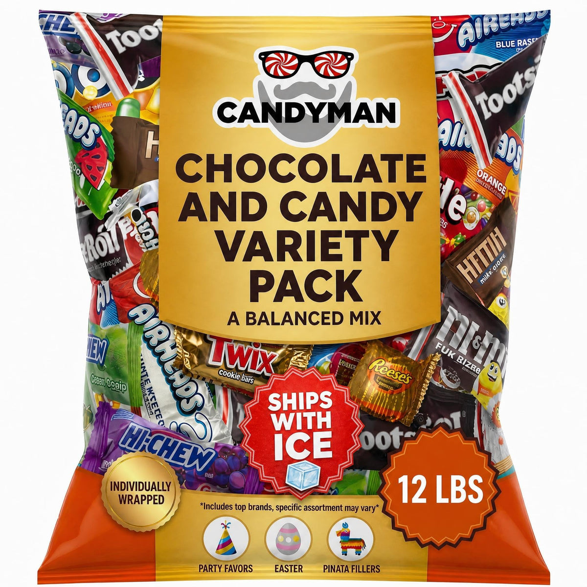 Candyman 12 lb Chocolate Candy Variety Pack, Individually Wrapped