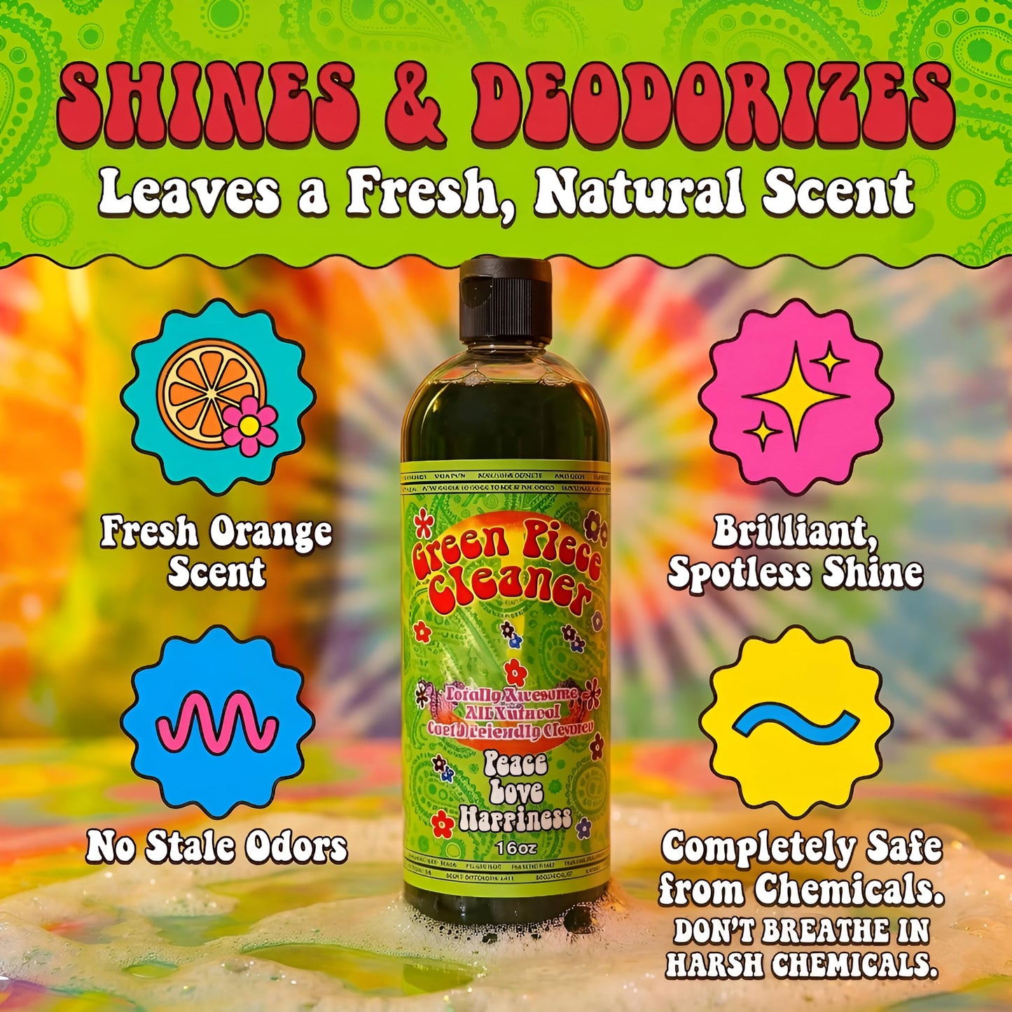 Green Piece® Glass Cleaner 1 Bottle (Made in USA)- All Natural Earth Friendly Multi-purpose Cleaner for Metal, Ceramic, Water Pipe 16 oz