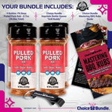 Pit Boss Pulled Pork Premium BBQ Barbecue Mixed Seasoning Spice & Rub Rub 4 pk Choice Bundle (26.8 oz) + Guide & Keychain Bottle Opener (6 Items)!