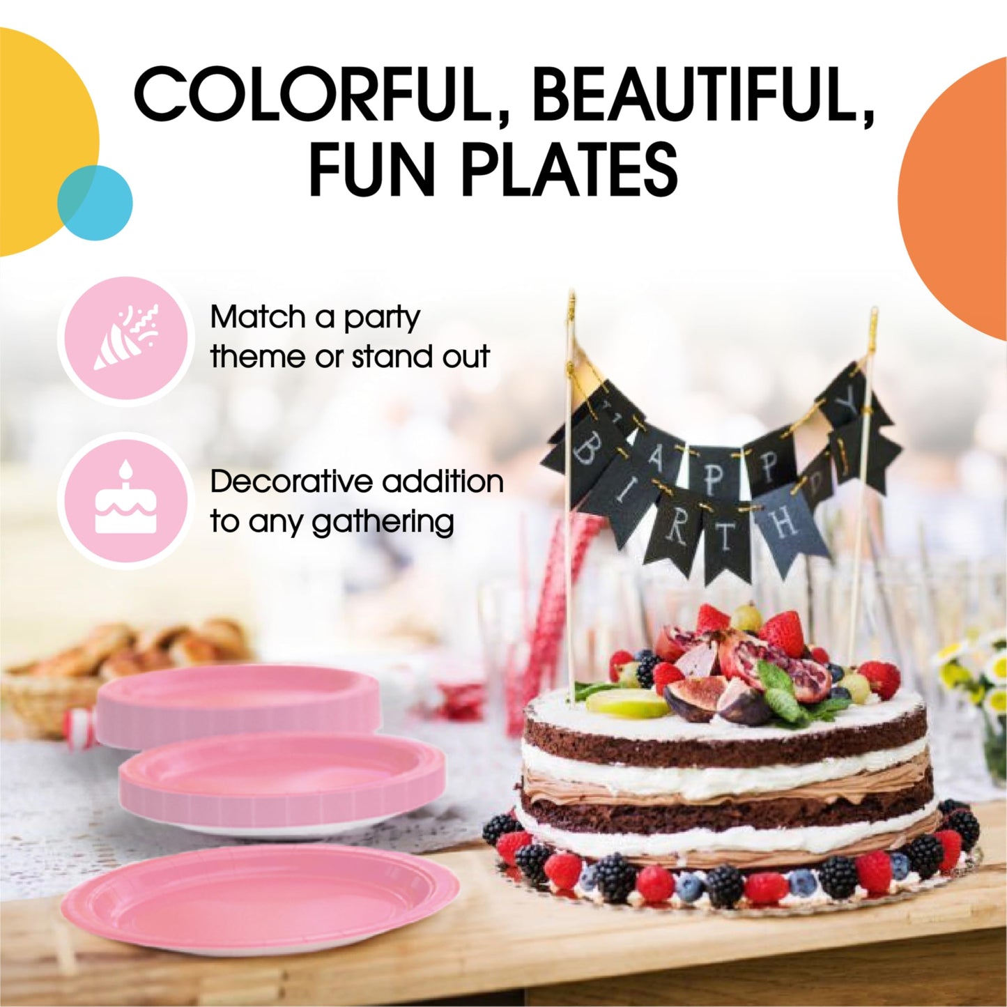 Party Solids Exquisite Light Blue & Pink Mixed Paper Plates - 7" & 9", 200 Pack (100 each), 350 GSM