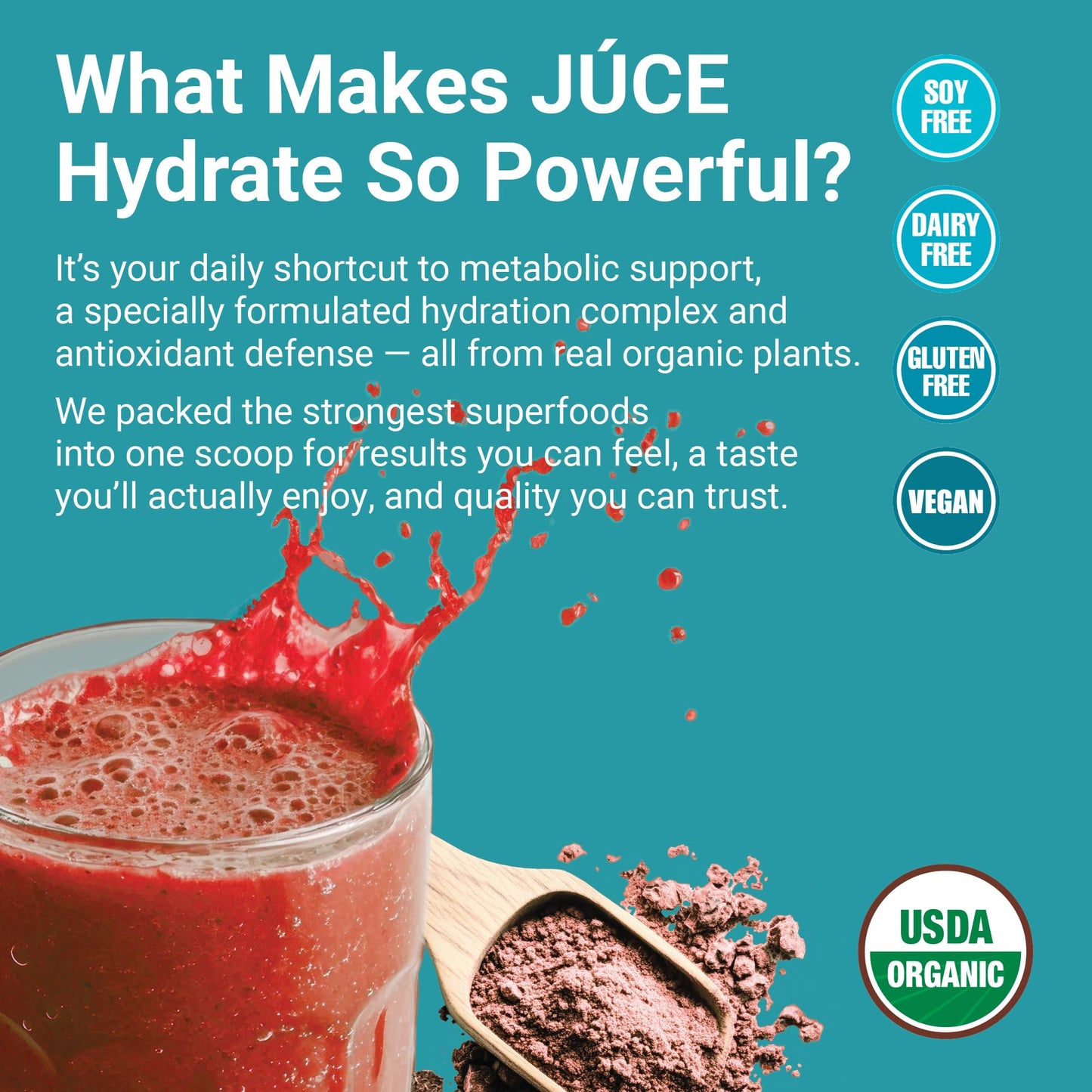 Júce Hydrate Replenishing & Nourishing Superfood Drink - Boost Reduce Fatigue - USDA Certified Organic, Plant-Based, Vegan - Gluten-Free, Dairy-Free