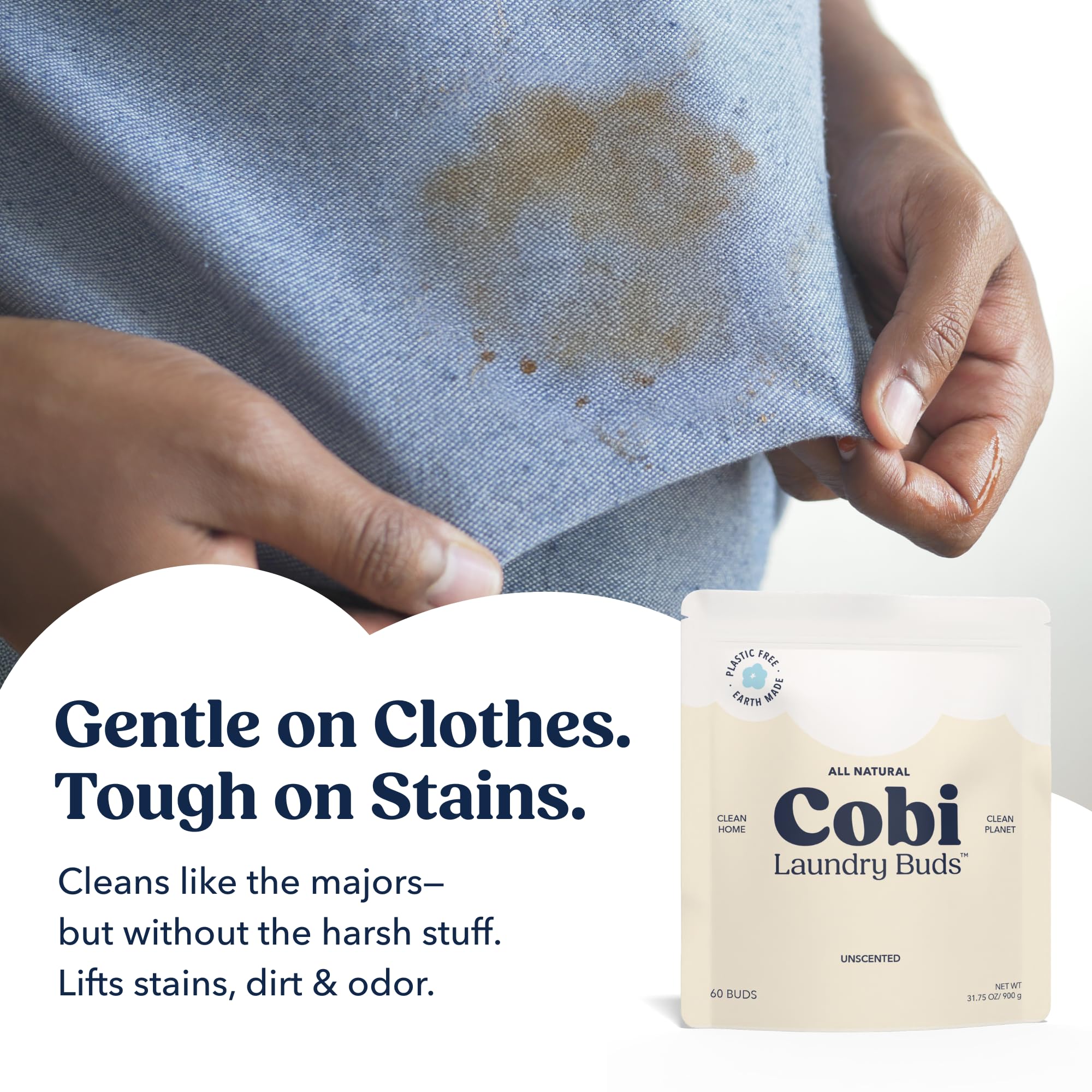 Cobi Clean Laundry Detergent Buds, Plant-Powered, Hypoallergenic, 60 Count, Dye-Free, Cruelty-Free, Vegan, Cold Water Compatible