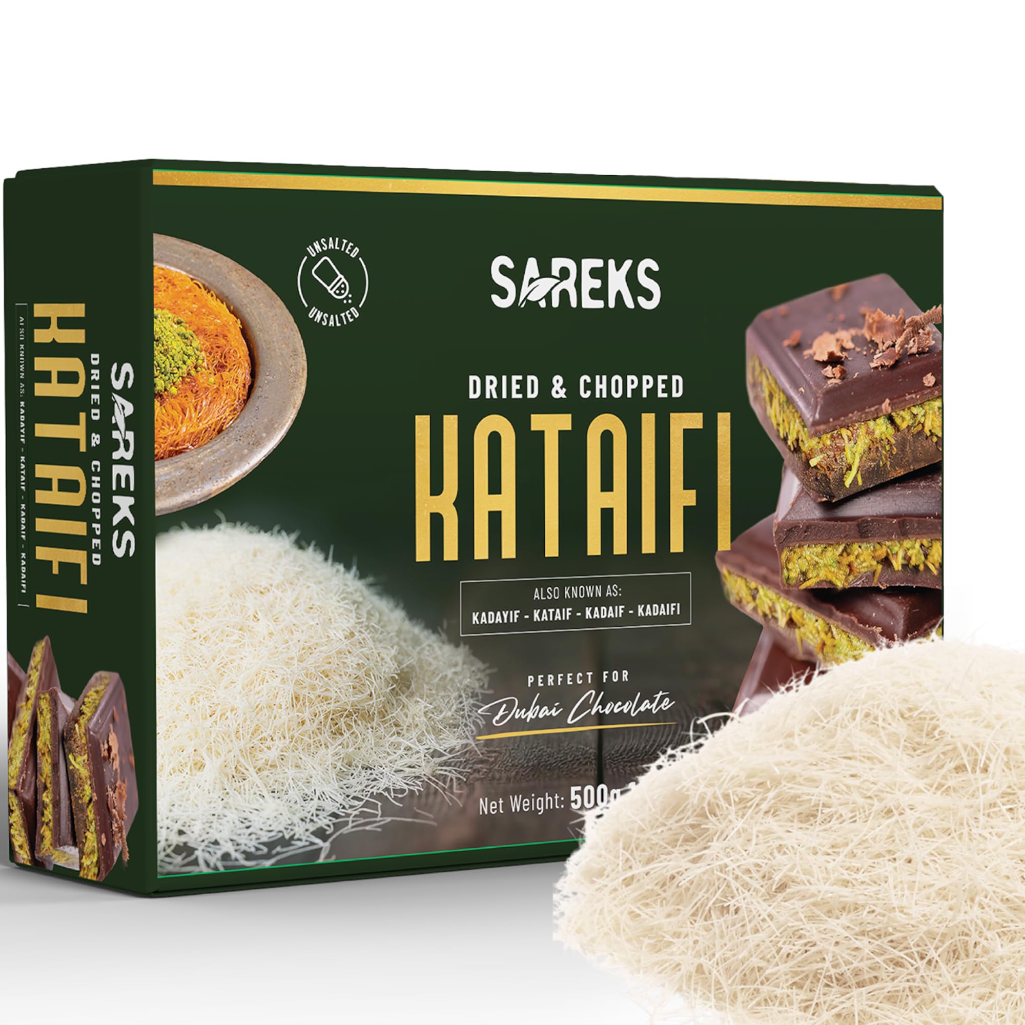 Kataifi Shredded Fillo Dough 500g (17.6 oz) - Dried Chopped, Unsalted, Plant-Based | For Dubai Pistachio Chocolate Bar, Kunafa, Knafeh, Kadayif |