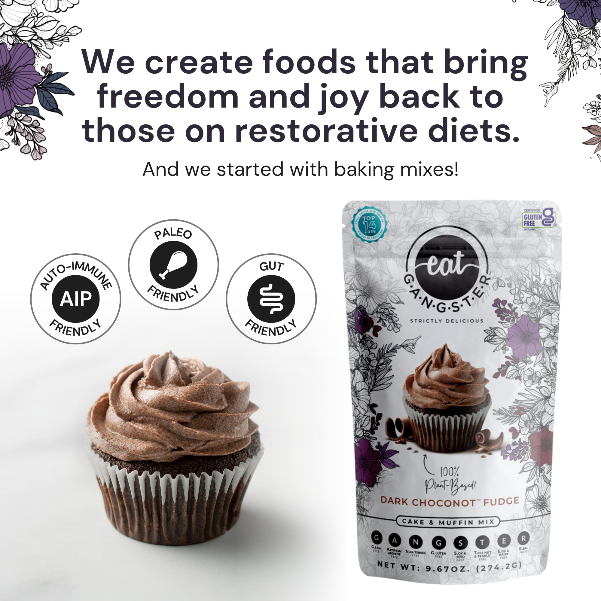 eat G.A.N.G.S.T.E.R. Dark Choconot Fudge Cake & Muffin Mix, Allergy-Friendly Baking Mix, Grain-Free, No Dairy, Nuts, Gluten, Dairy, For Vegan, Paleo & AIP Diets, Chocolate Cakes, Muffins and Cupcakes