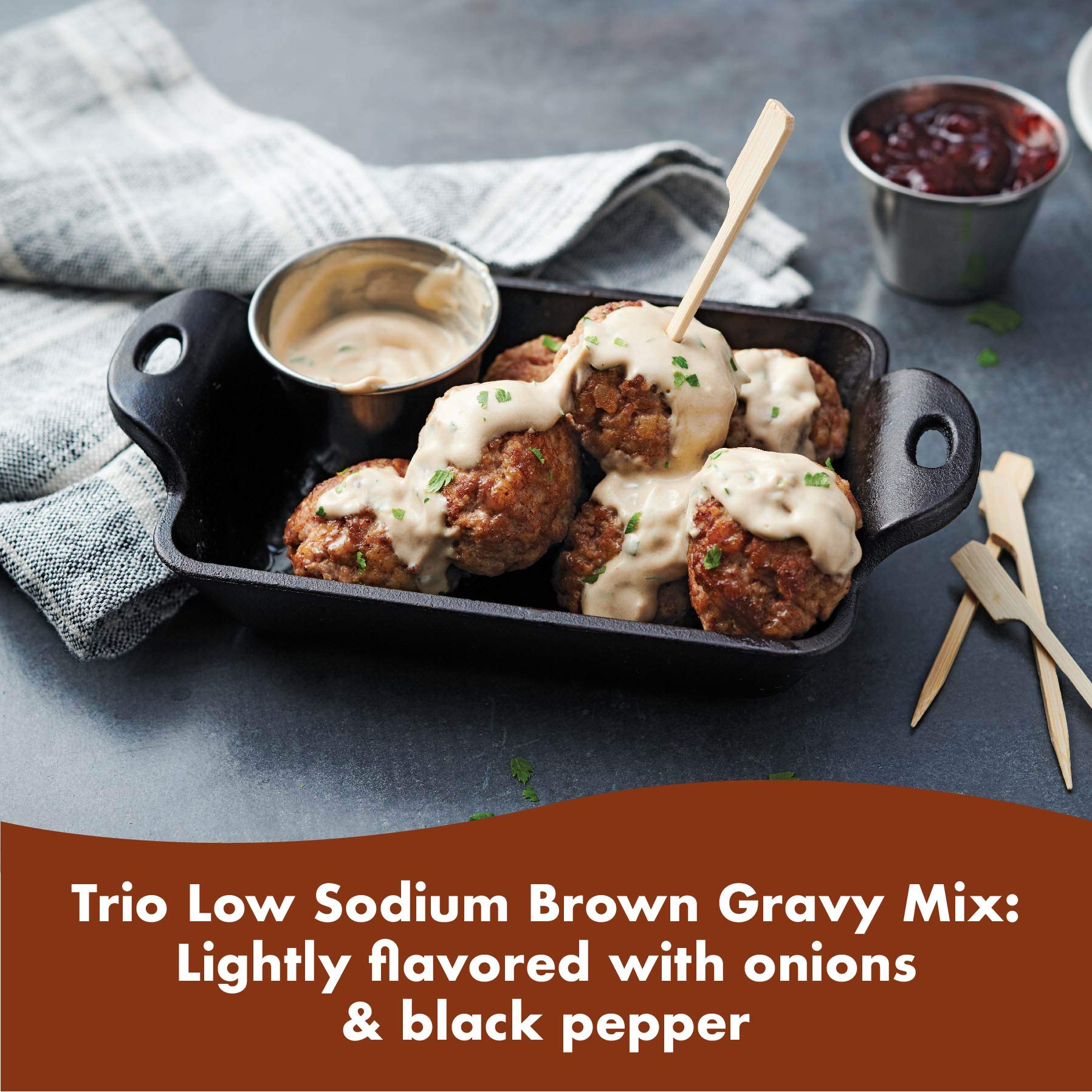 Trio Low Sodium Brown Gravy Mix 16 oz (Pack of 8)