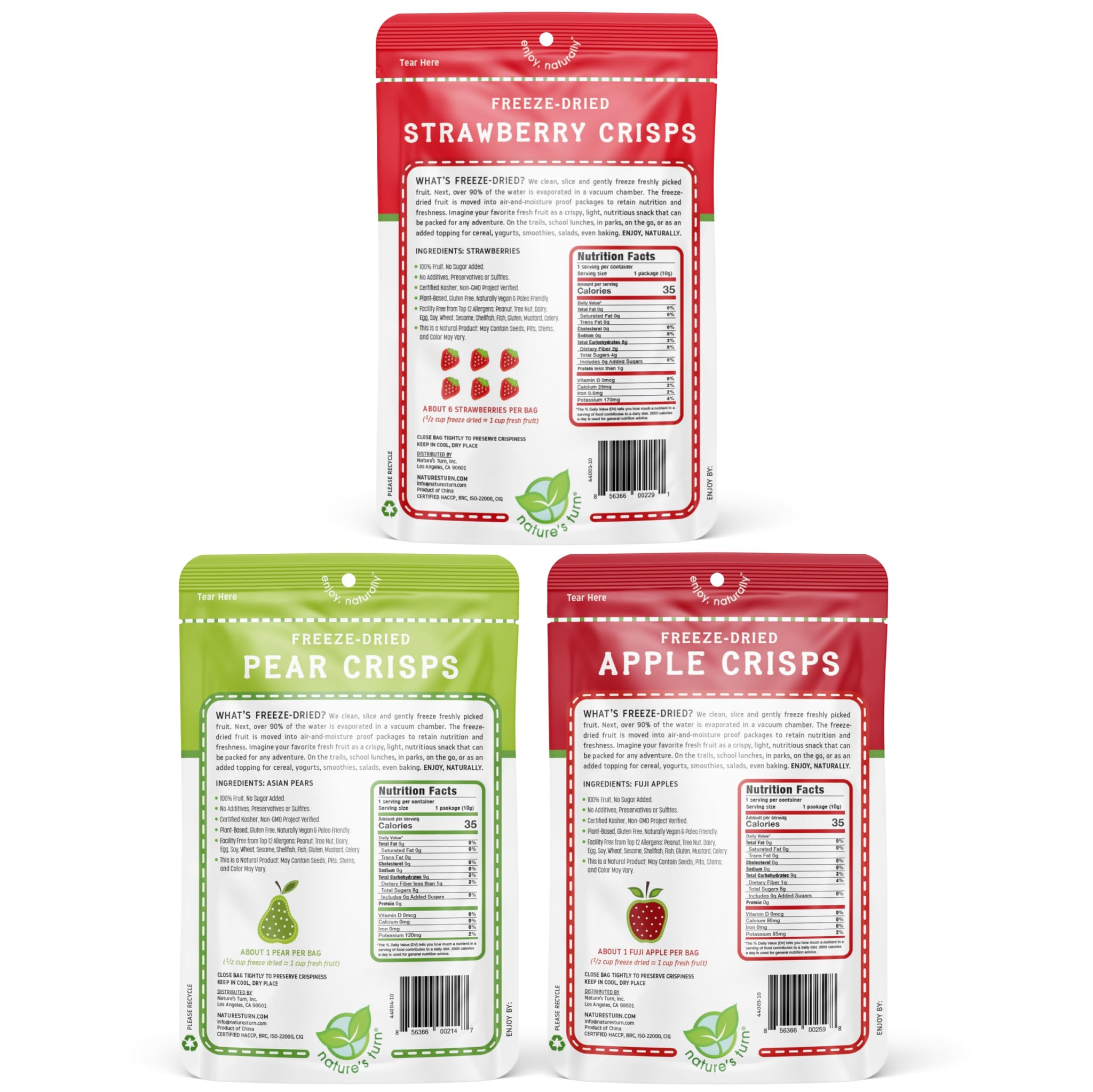 Nature's Turn Freeze-Dried Fruit Crisps - Variety Bag Crisps, 30 Bags (0.35oz Each) - Healthy, Gluten-Free, Crispy & Delicious Snack - Ideal