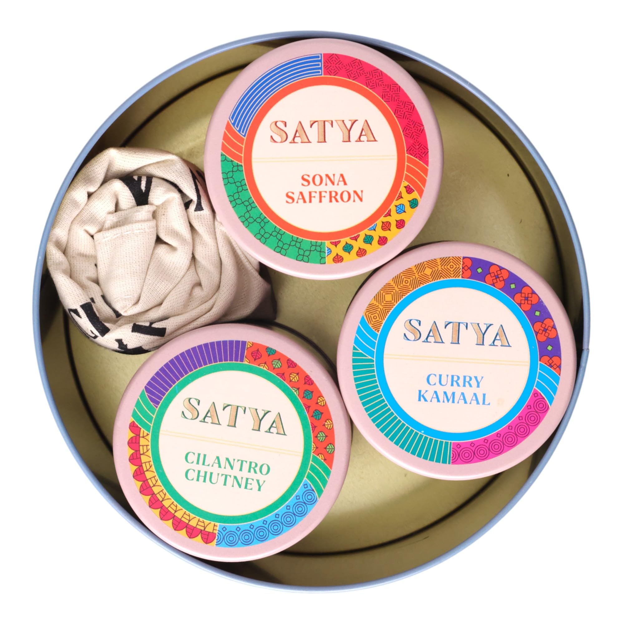 Satya Blends Indian Spice Gift Set Pack of 3 - Cilantro Chutney, Curry Kamaal & Sona Saffron Seasoning Mix Trio, Vegan, Gluten Free, Low Sodium, No