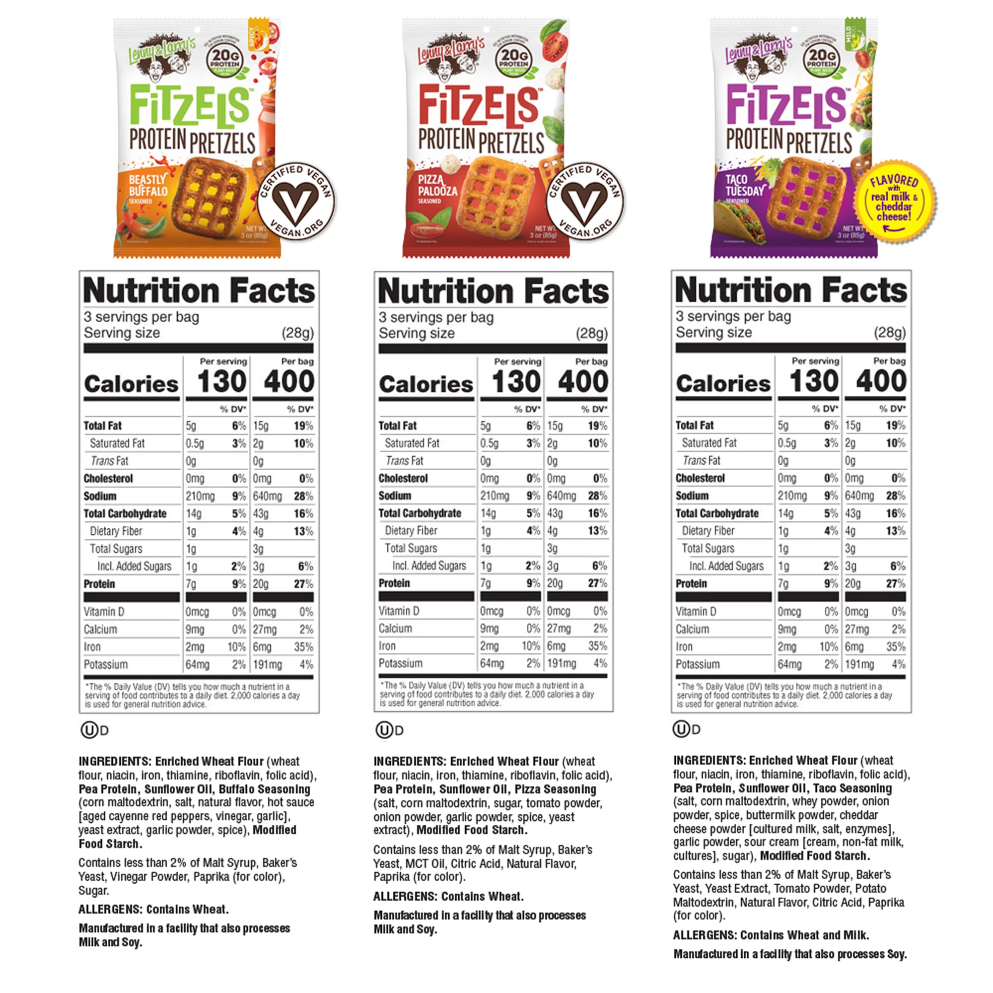 Lenny & Larry's FITZELS Protein Pretzels [GAME DAY Variety Pack] - 12 x 3oz Bags of High Protein Snacks with 20g Plant Based Protein - Incredibly