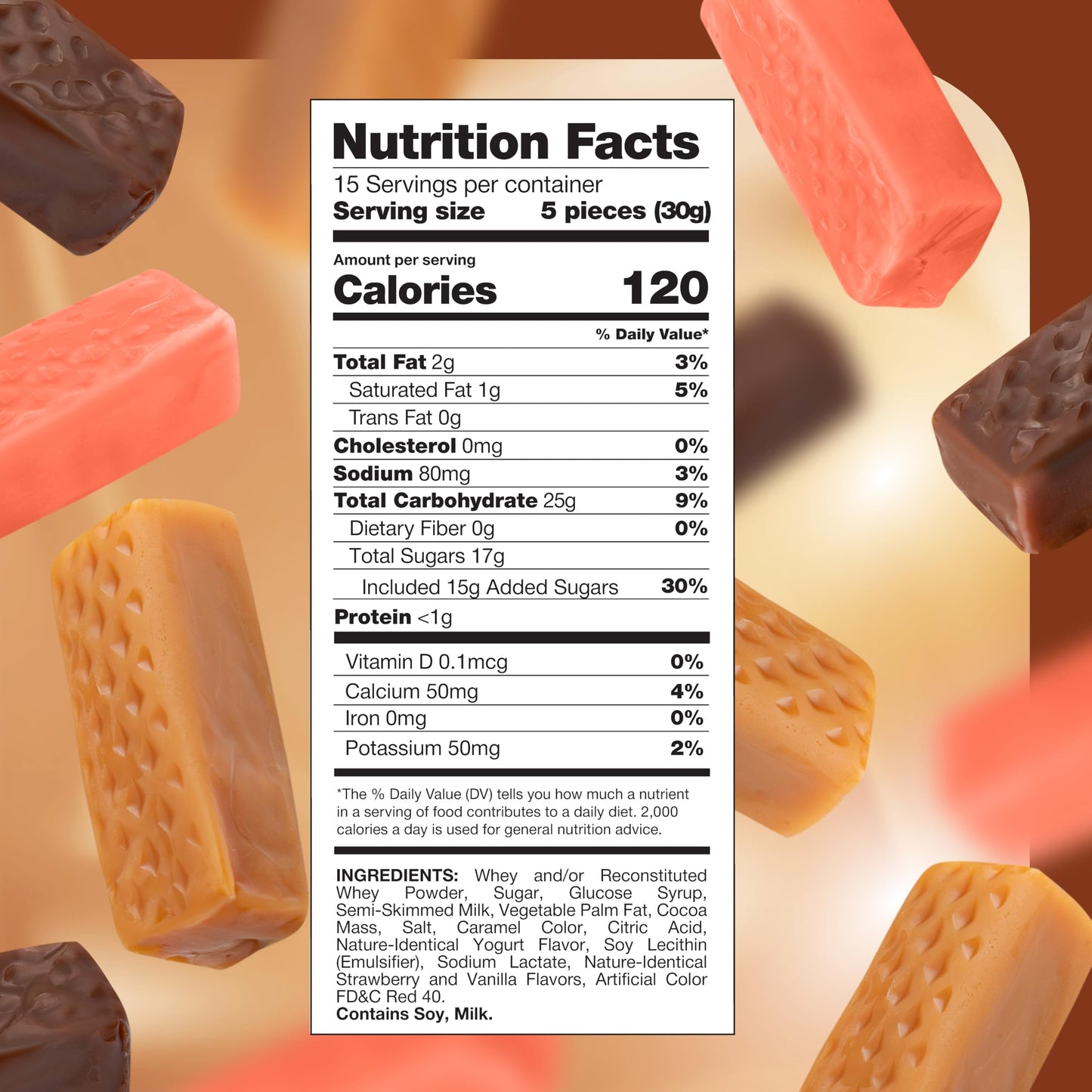 Taffy Candy - 1 Pound Pack (75 Count) - Old Fashioned Candy - Individually Wrapped Premium Assorted Caramels - Vanilla, Chocolate, Strawberry