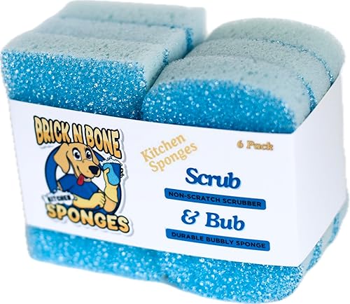 on-Scratch Kitchen Scrub Sponge - 6 Pack - Multi-Purpose Cleaning Sponge, Dish Washing Scrubber Sponge, Household Cleaning Sponges, Bathroom