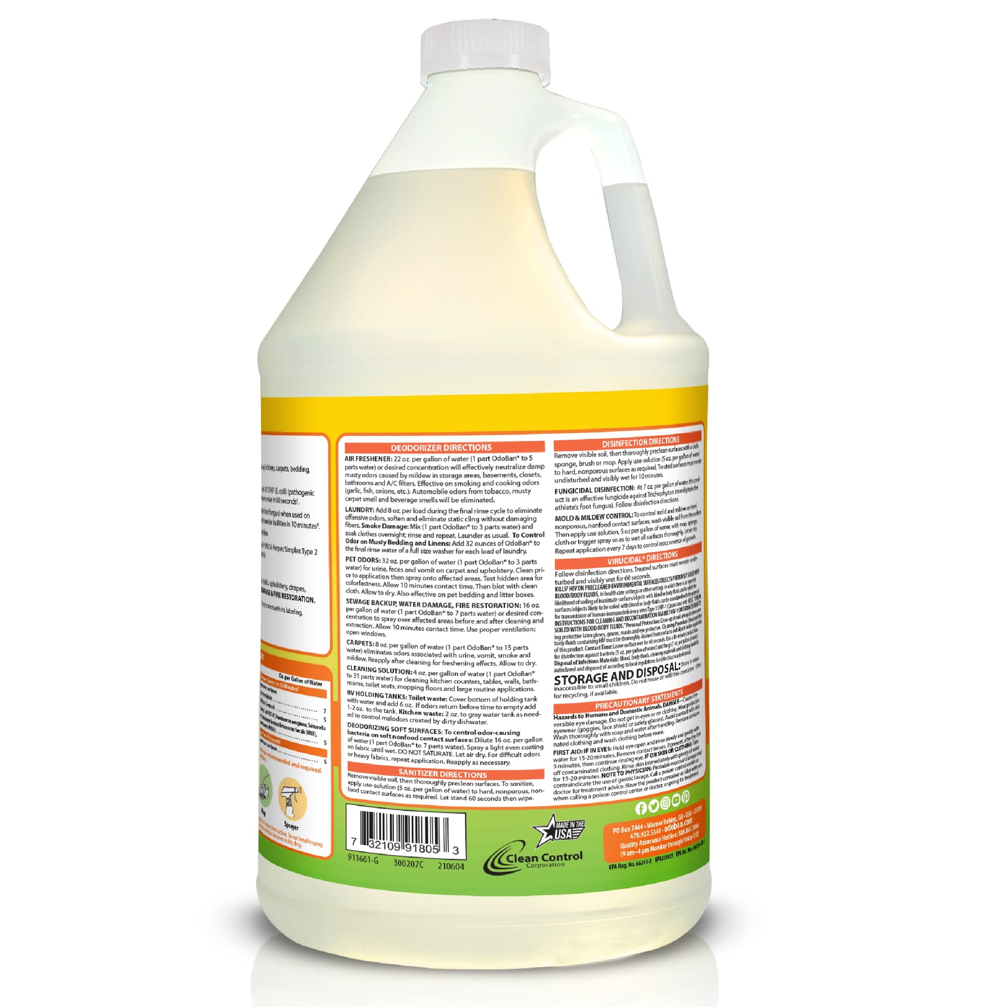 OdoBan Ready-to-Use Disinfectant and Odor Eliminator, Made in the USA, Citrus Scent, Set of 2, 32 oz Spray and 1 Gallon Concentrate