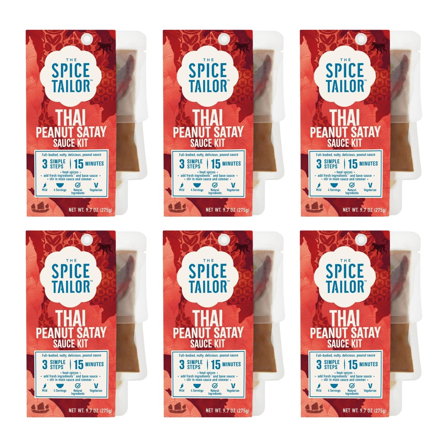 Spice Tailor 3 Simple Steps Restaurant Quality Meals in Minutes Kits Ready in 10 Minutes (6 Pack, Thai Peanut Satay)