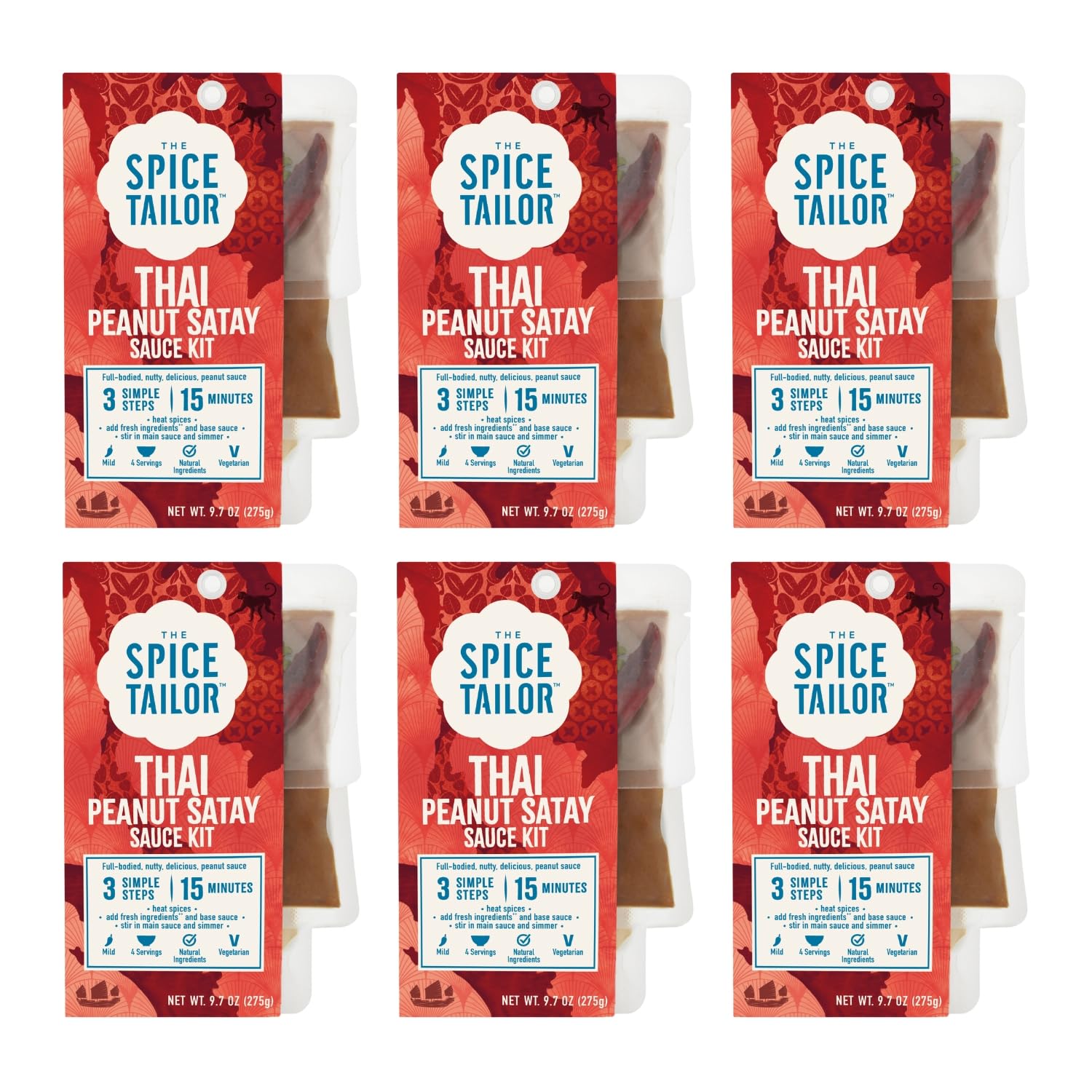 Spice Tailor 3 Simple Steps Restaurant Quality Meals in Minutes Kits Ready in 10 Minutes (6 Pack, Thai Peanut Satay)