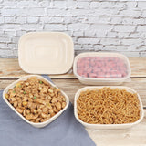 JAYEEY 35oz Disposable salad bowls with lids, Sugarcane Fiber Paper Bowls take away food containers meal prep deli container 50 Pack
