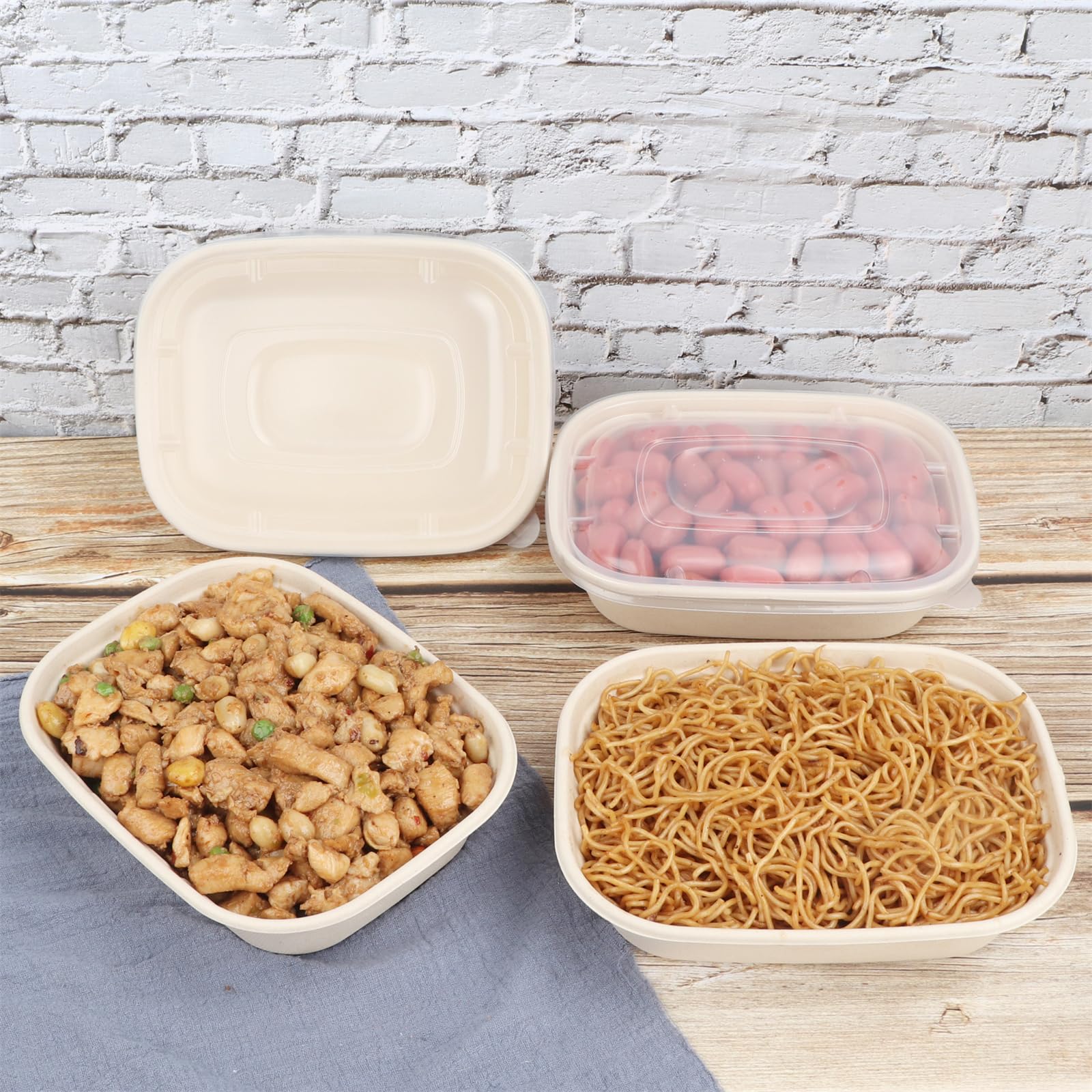 JAYEEY 35oz Disposable salad bowls with lids, Sugarcane Fiber Paper Bowls take away food containers meal prep deli container 50 Pack