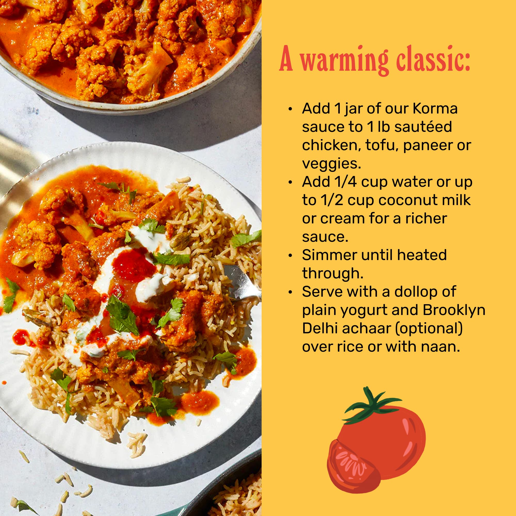 Brooklyn Delhi - Coconut Cashew Korma - Indian Simmer Sauce with Cashew Cream and Warming Spices - Mild Enough for a Kid, Flavorful for a Foodie