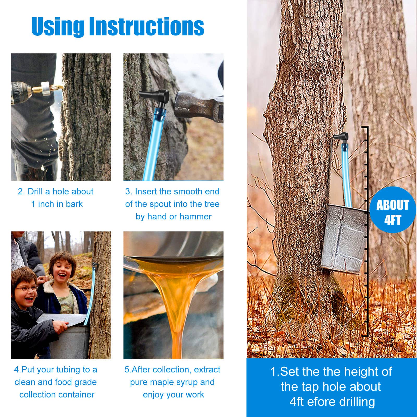 Maple Syrup Tapping Kit 12-Pack - Professional Tree Extractor Tools with Spiles & 60cm(23.6 inch) Tubes, Backyard Sugarmaking Starter Set