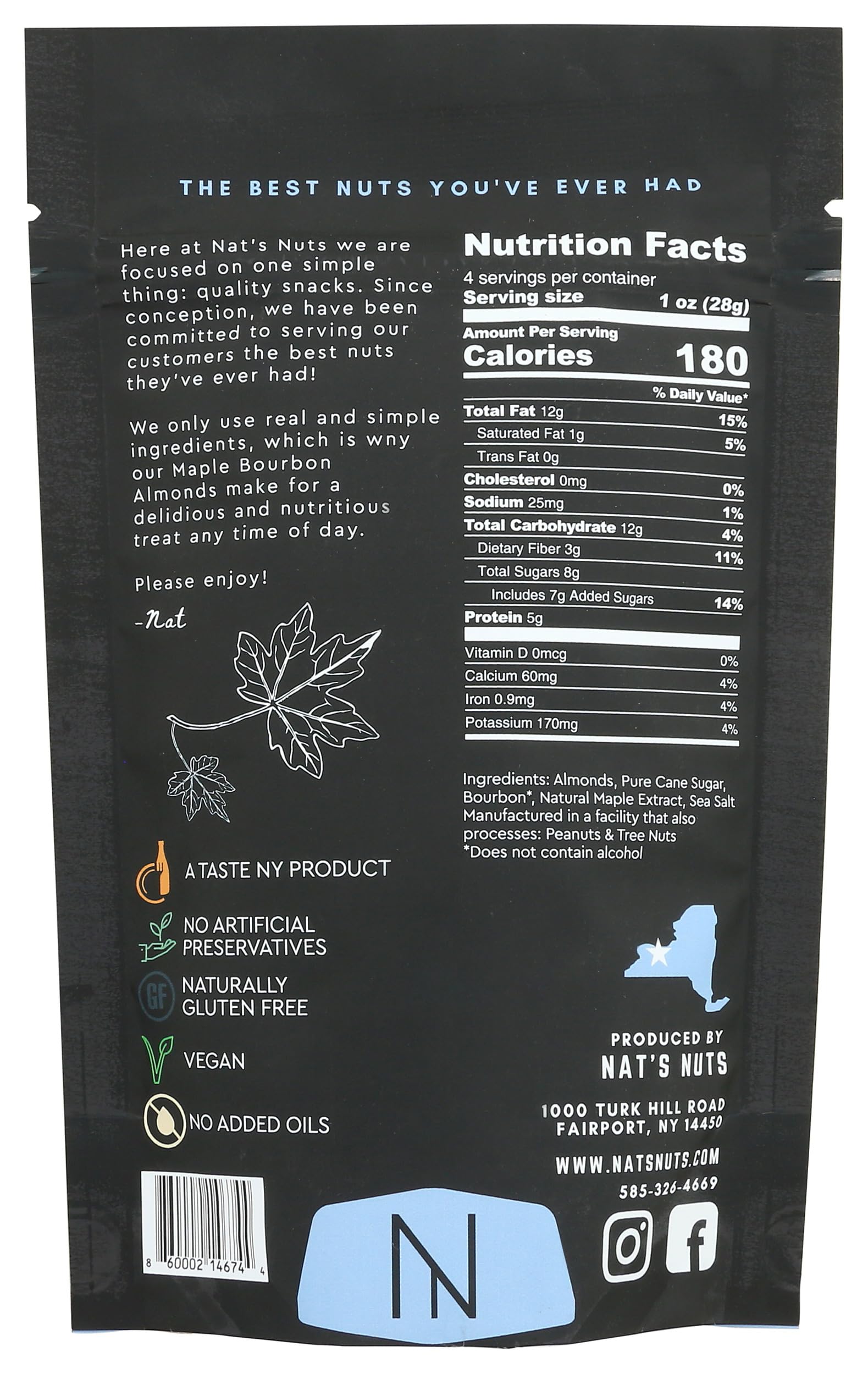 Nat's Nuts, Almonds Maple Bourbon, 4 Ounce