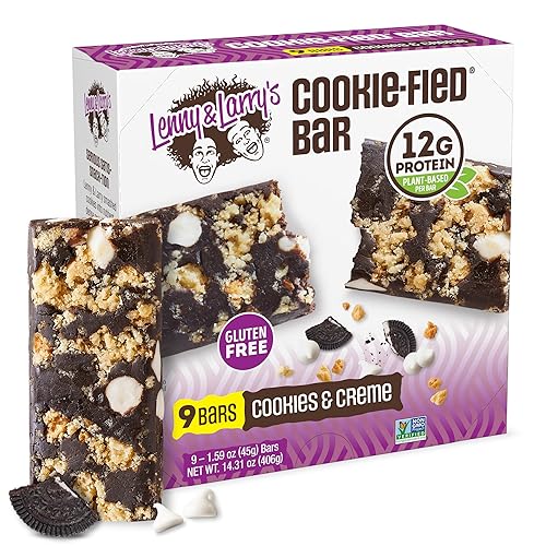 Lenny & Larry's Cookie-fied Protein Bar - Cookies & Creme Vegan Protein Bars 9x45g - Healthy Snacks with 12g Plant Protein & 5g Fiber - Gluten Free