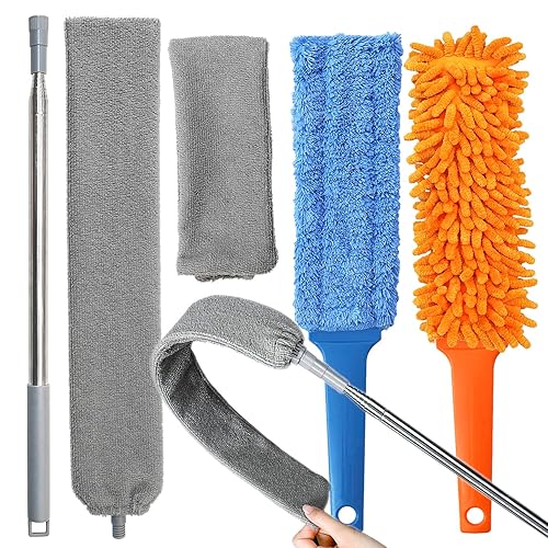 3 Pcs Professional Gap Cleaning Duster Sets, 1 Pcs 100 inch Retractable Gap Duster and 2 Pcs 15 inch Gap Cleaning Dusters, Microfiber Dusters