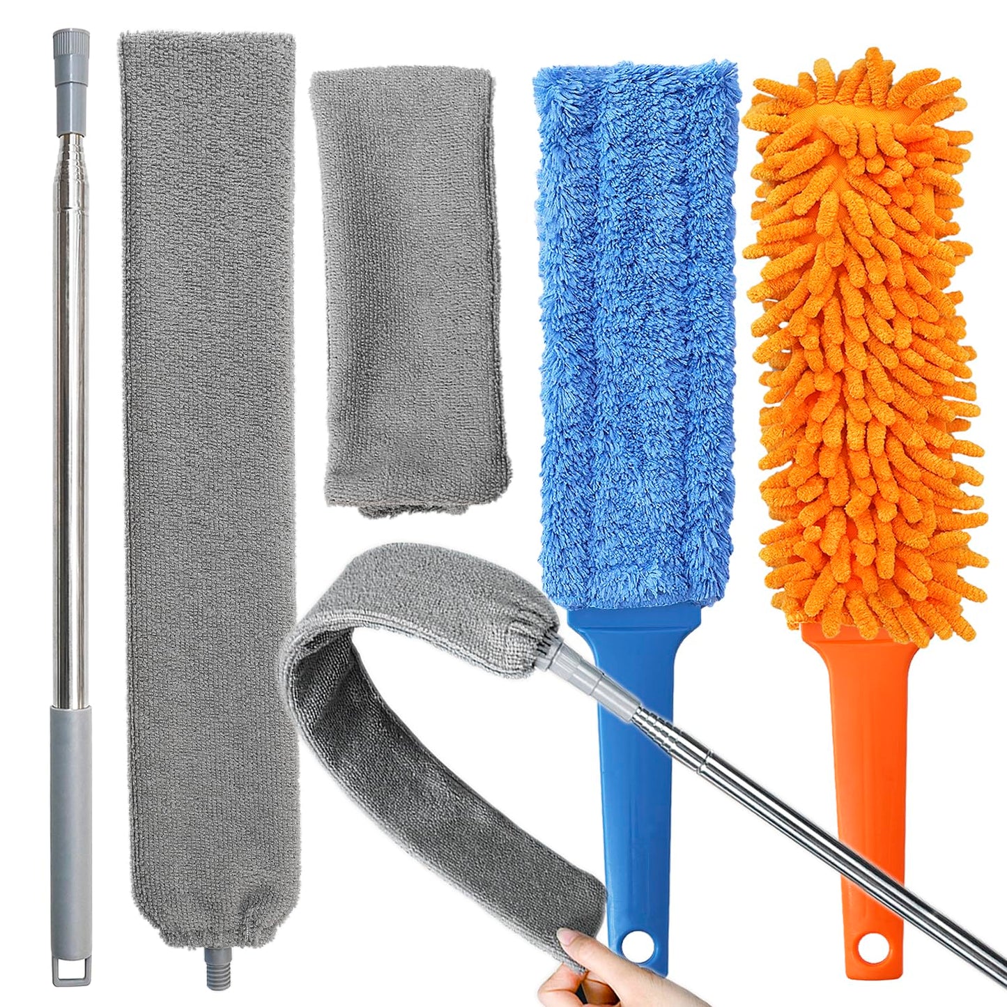 3 Pcs Professional Gap Cleaning Duster Sets, 1 Pcs 100 inch Retractable Gap Duster and 2 Pcs 15 inch Gap Cleaning Dusters, Microfiber Dusters