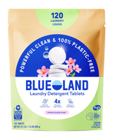 BLUELAND Laundry Detergent Tablets, 120 Count, Spring Bloom Scent, Plastic-Free Eco-Friendly Pods, Sheets, Liquid Alternative - Safe for Sensitive