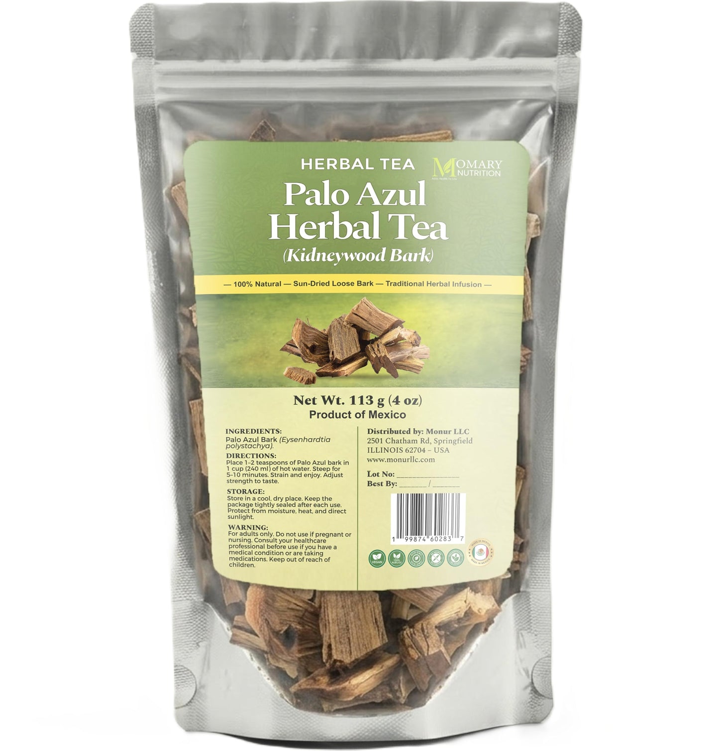 Palo Azul Herbal Tea - Kidneywood Bark (Eysenhardtia polystachya) - Jumbo Size - Net Wt. 113 g (4 oz) - 100% Natural - Sun-Dried Loose Bark - Caffeine