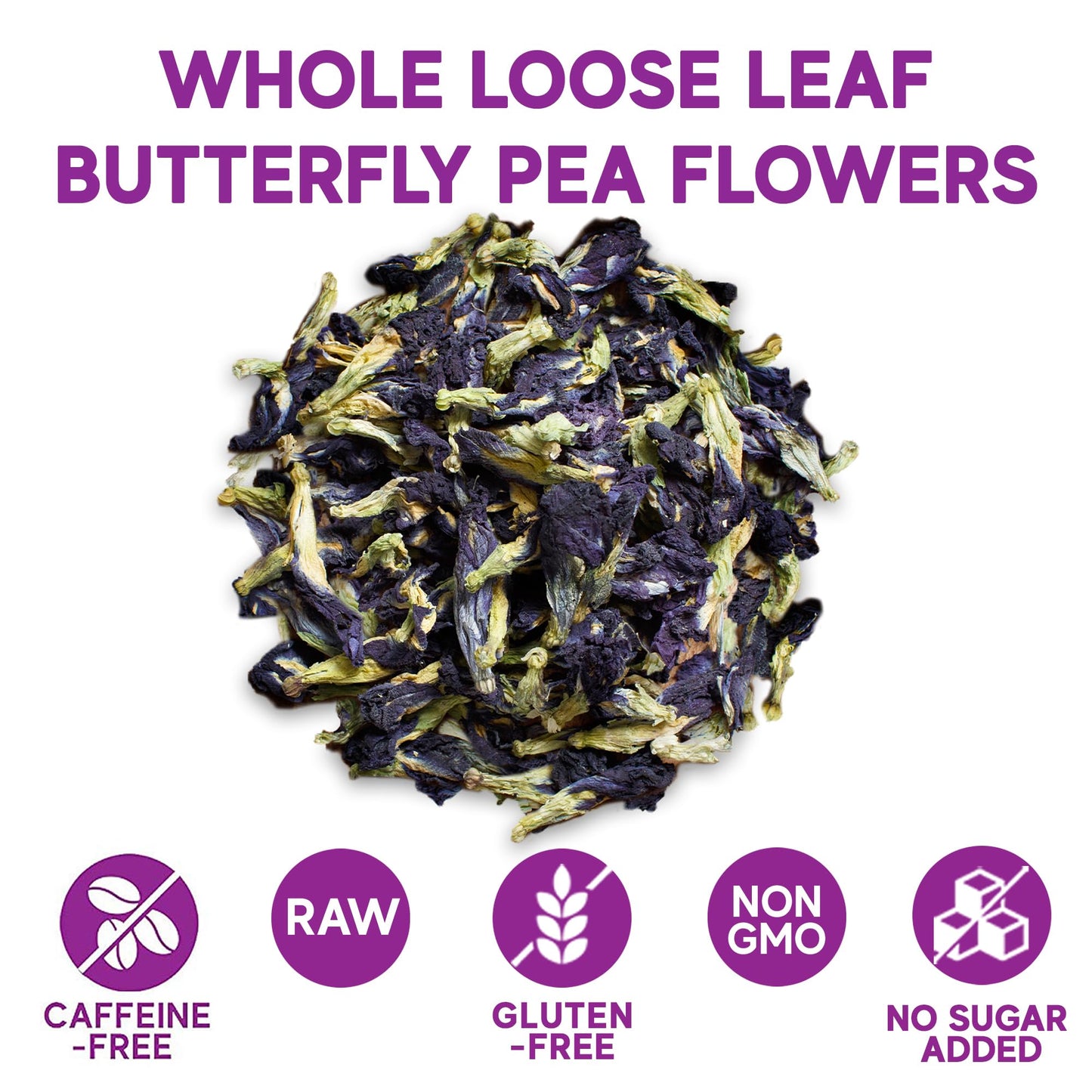 Sou Zen Butterfly Pea Flowers, 80g Dried Blue Pea Flower Tea, Caffeine-Free Loose Leaf Herbal Tea, Natural Color Changing Tea for Drinks, Lemonade