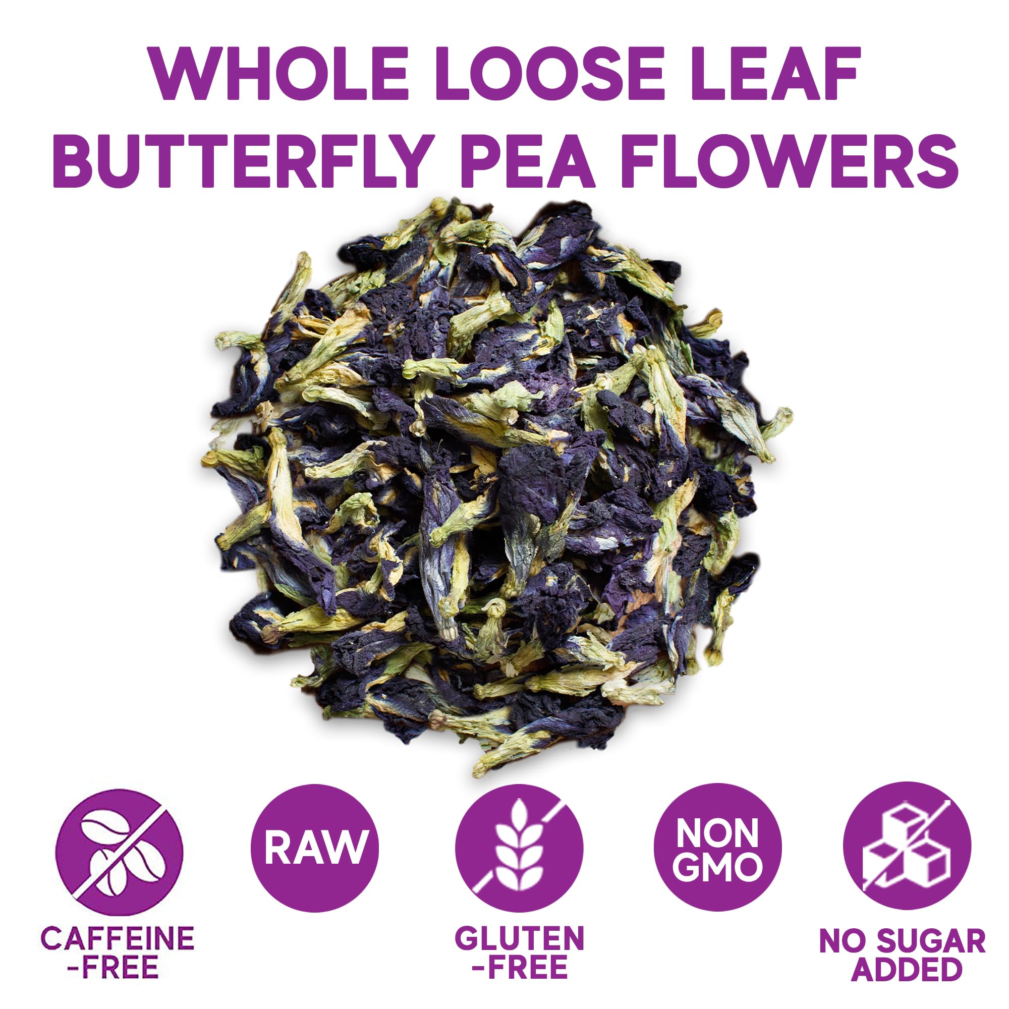 Sou Zen Butterfly Pea Flowers, 80g Dried Blue Pea Flower Tea, Caffeine-Free Loose Leaf Herbal Tea, Natural Color Changing Tea for Drinks, Lemonade