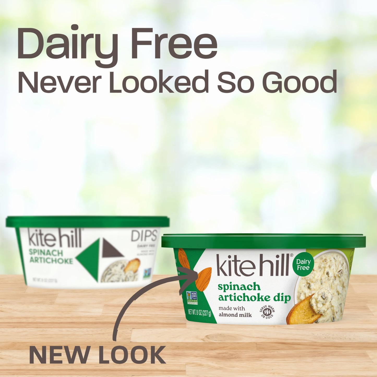 Kite Hill Spinach Artichoke Almond Milk Dip, 8 Ounces, Dairy Free, Gluten Free, Non-GMO, Vegan