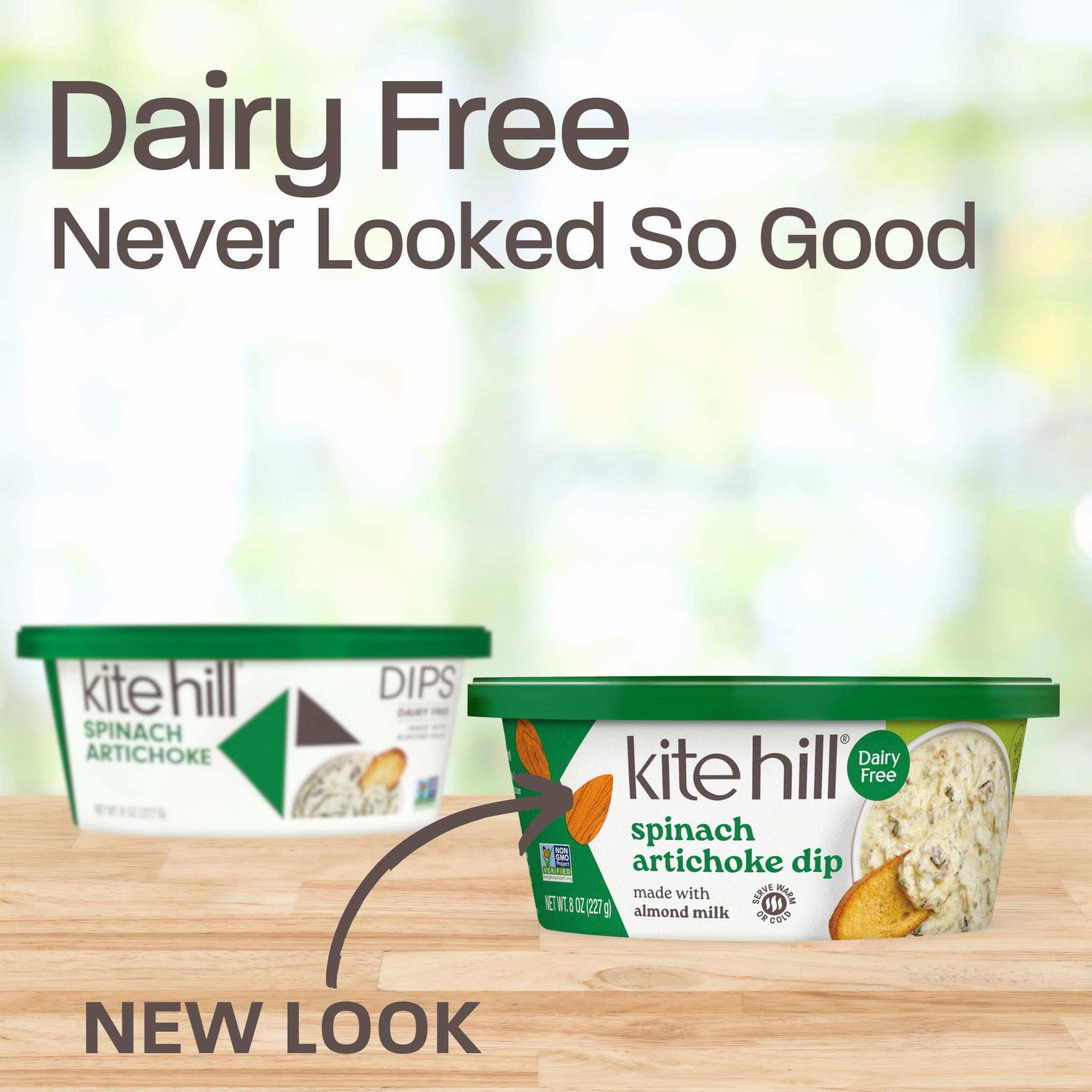 Kite Hill Spinach Artichoke Almond Milk Dip, 8 Ounces, Dairy Free, Gluten Free, Non-GMO, Vegan