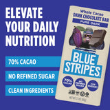 Blue Stripes - Pure Dark Whole Cacao Chocolate Bars, 70% Cacao Bar, Healthy Chocolate, Vegan, No Refined Sugar, Non GMO, Gluten Free, 2.1 OZ