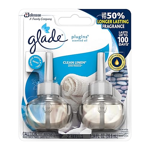 Glade PlugIns Refills Air Freshener, Scented and Essential Oils for Home and Bathroom, Clean Linen, 1.34 Oz, 2 Count (Pack of 3)