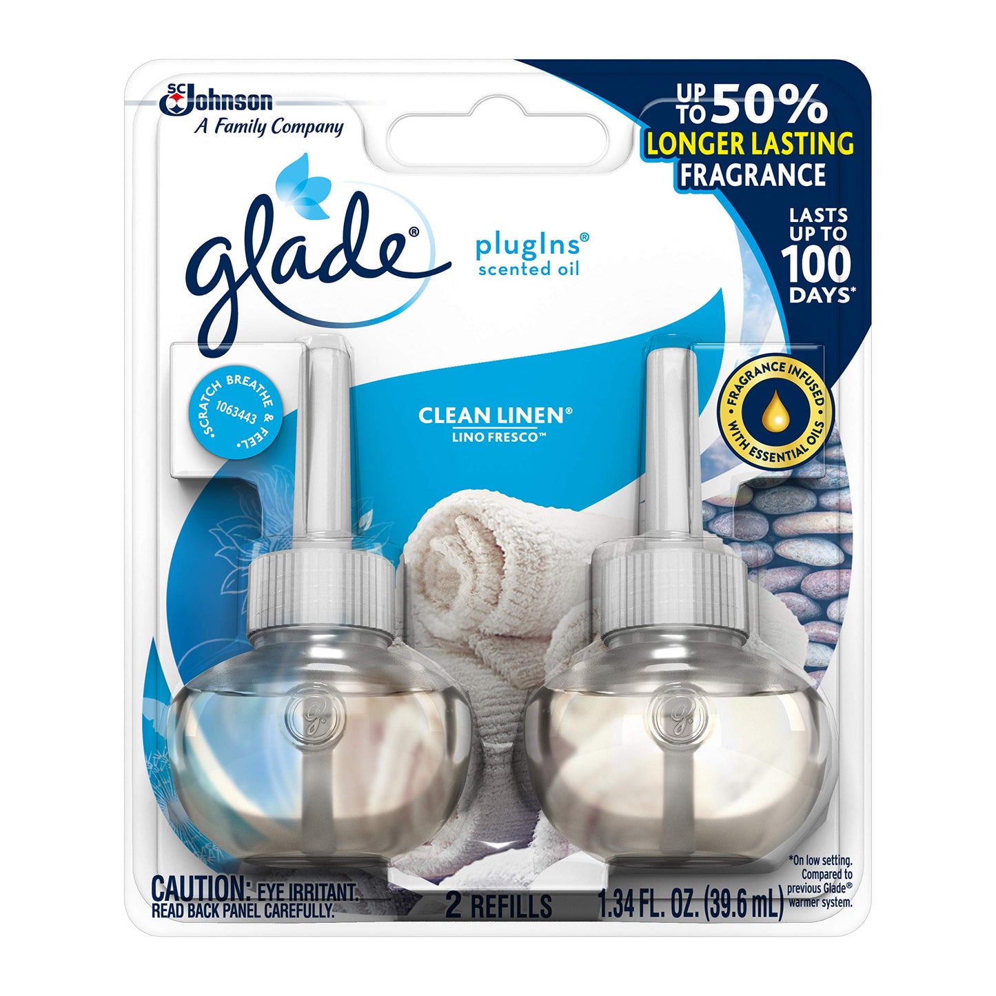Glade PlugIns Refills Air Freshener, Scented and Essential Oils for Home and Bathroom, Clean Linen, 1.34 Oz, 2 Count (Pack of 3)