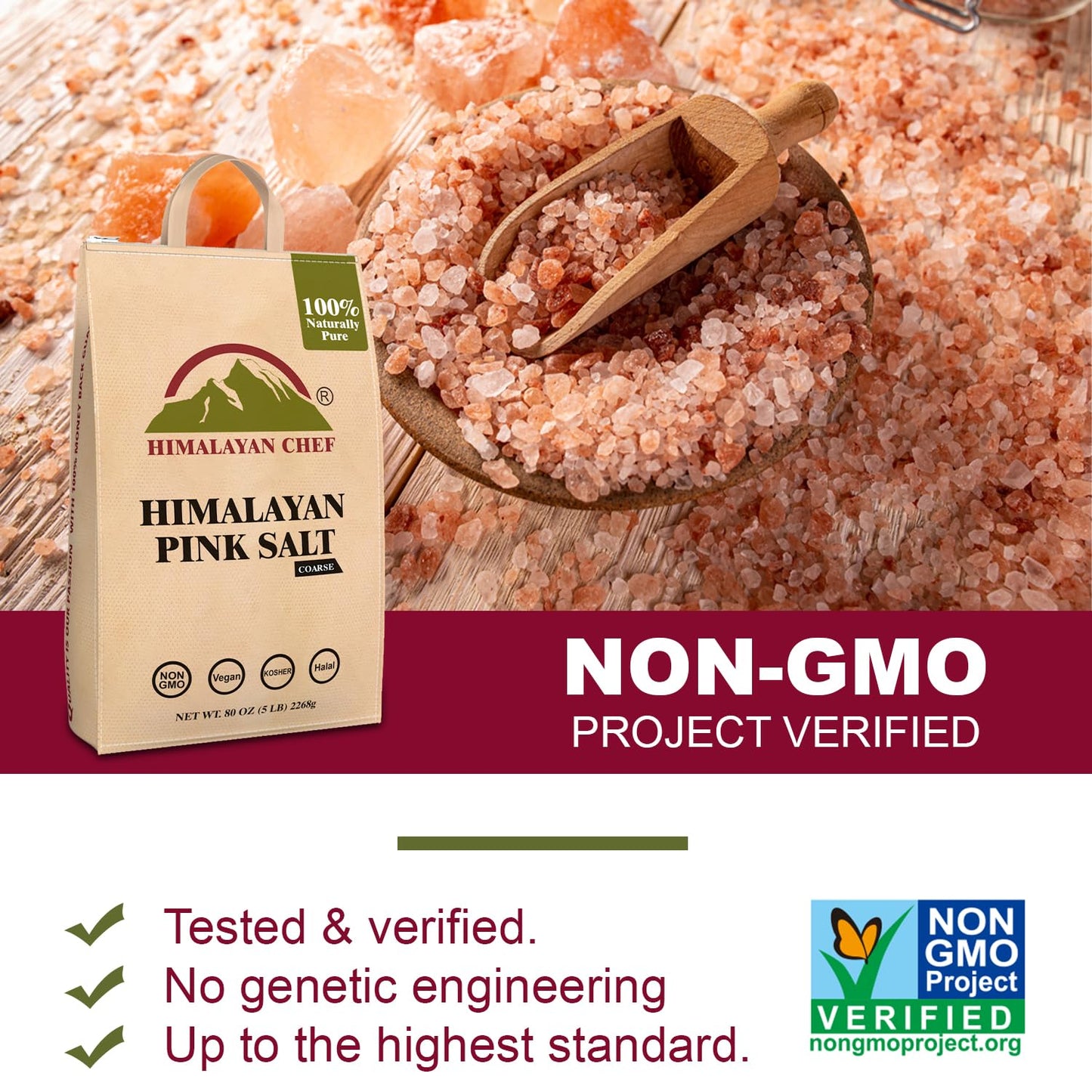 Himalayan Chef Pink Himalayan Salt - 15 lbs. (3 x 5 Pound Bulk Bags) Coarse Grain, Pure 100% Natural, Non-GMO, Vegan, Halal and Kosher Certified, Food