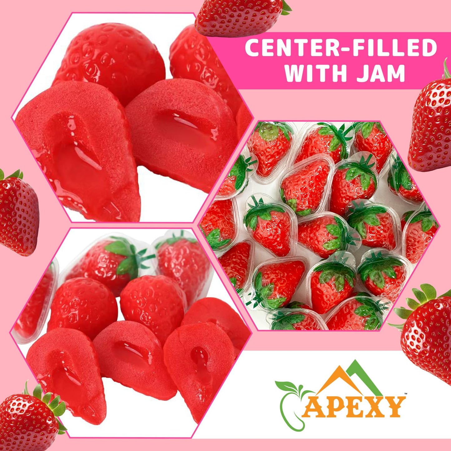 Apexy Strawberry Gummies - with Fruity Liquid Center Eyeball Candy for Halloween, Birthday, Trick Or Treat, Party Candy - Jelly Filled Gummies, Fat