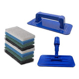 Scrub Doctor 8-Pack of 10 x 4.5 x 1 in. Assorted Large Scrub Pads with Pole Adapter and Handheld Scrub Pad Holder, Set of Light to Strongly Abrasive